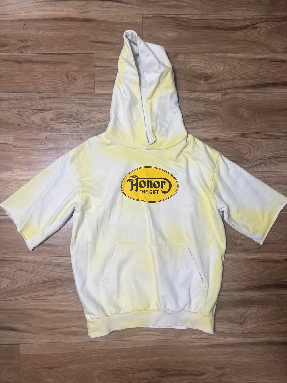 Honor The Gift White and Yellow Tie-Dye Short-Sleeve Hoodie with Logo
